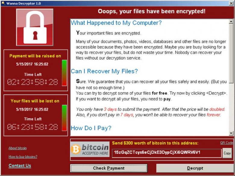 A WannaCry ransomware demand, provided by cyber security firm Symantec